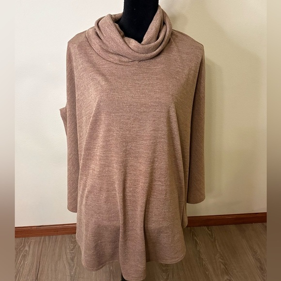 Sweet Pea Sweaters - New Sweet Pea Women's Cowl Neck Sweater Poncho Tan Brown Made in USA​​